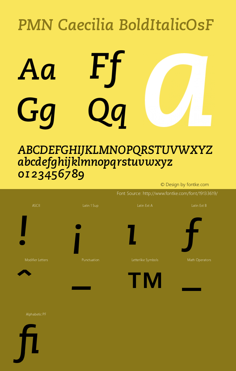 PMN Caecilia 76 Bold Italic Oldstyle Figures Version 001.001 Font Sample