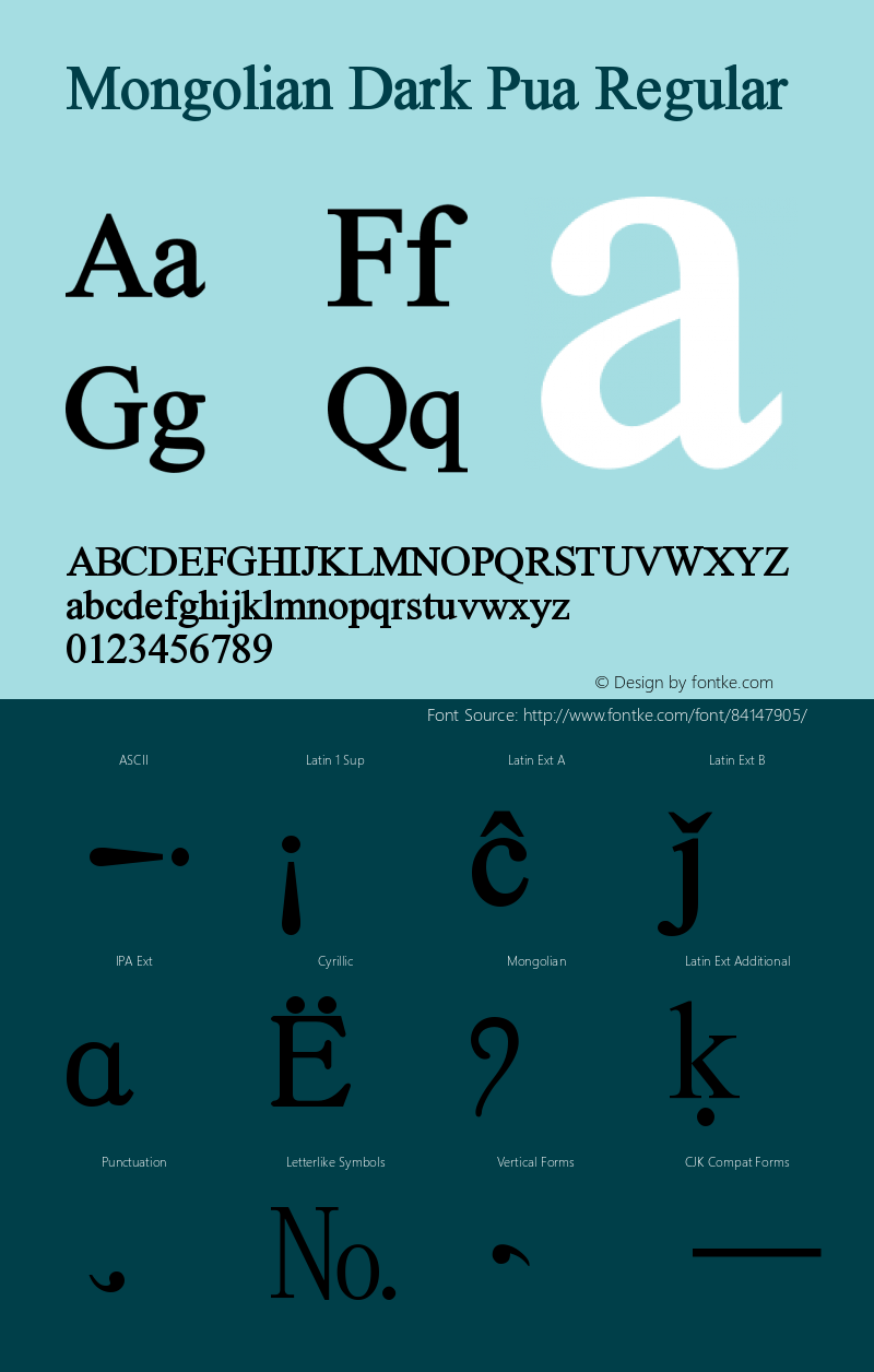 Mongolian Dark Pua 1.1 Font Sample