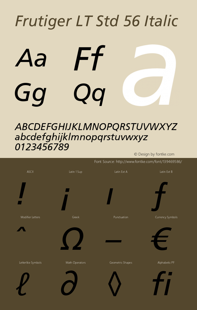 FrutigerLTStd-Italic Version 2.000 Build 1000 Font Sample