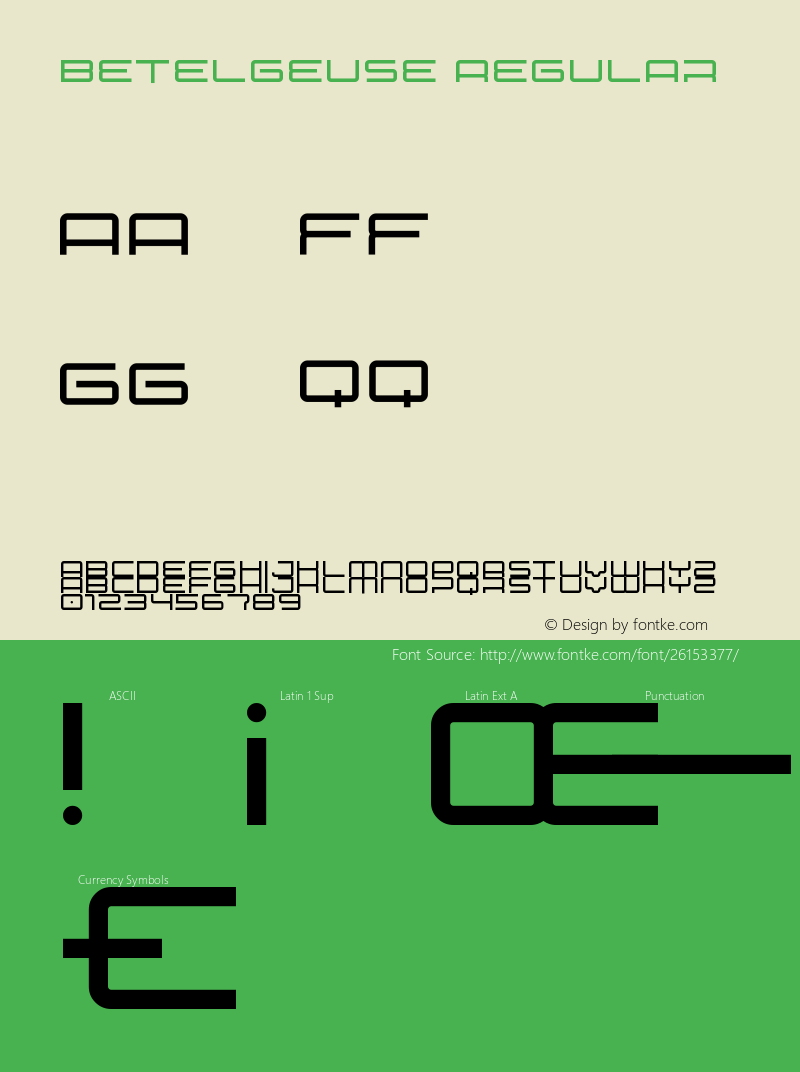 Betelgeuse Version 1.00;June 21, 2018;FontCreator 11.5.0.2422 64-bit Font Sample