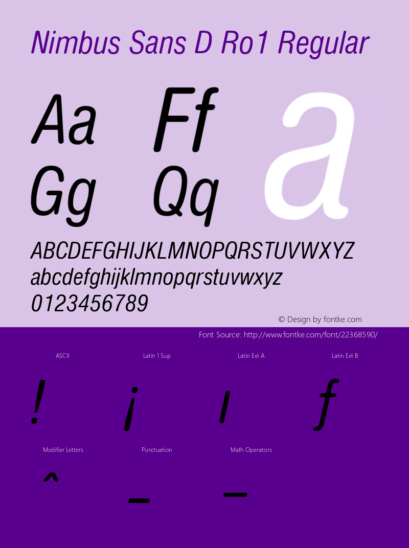 NimbusSansD-RegularCondensedItalicRo1 001.005 Font Sample