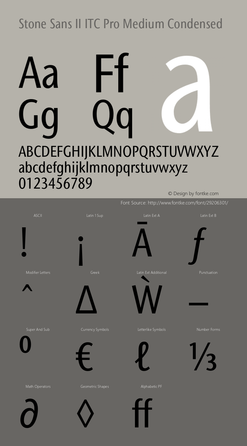 StoneSansIIITCPro-MdCn Version 1.00 Font Sample