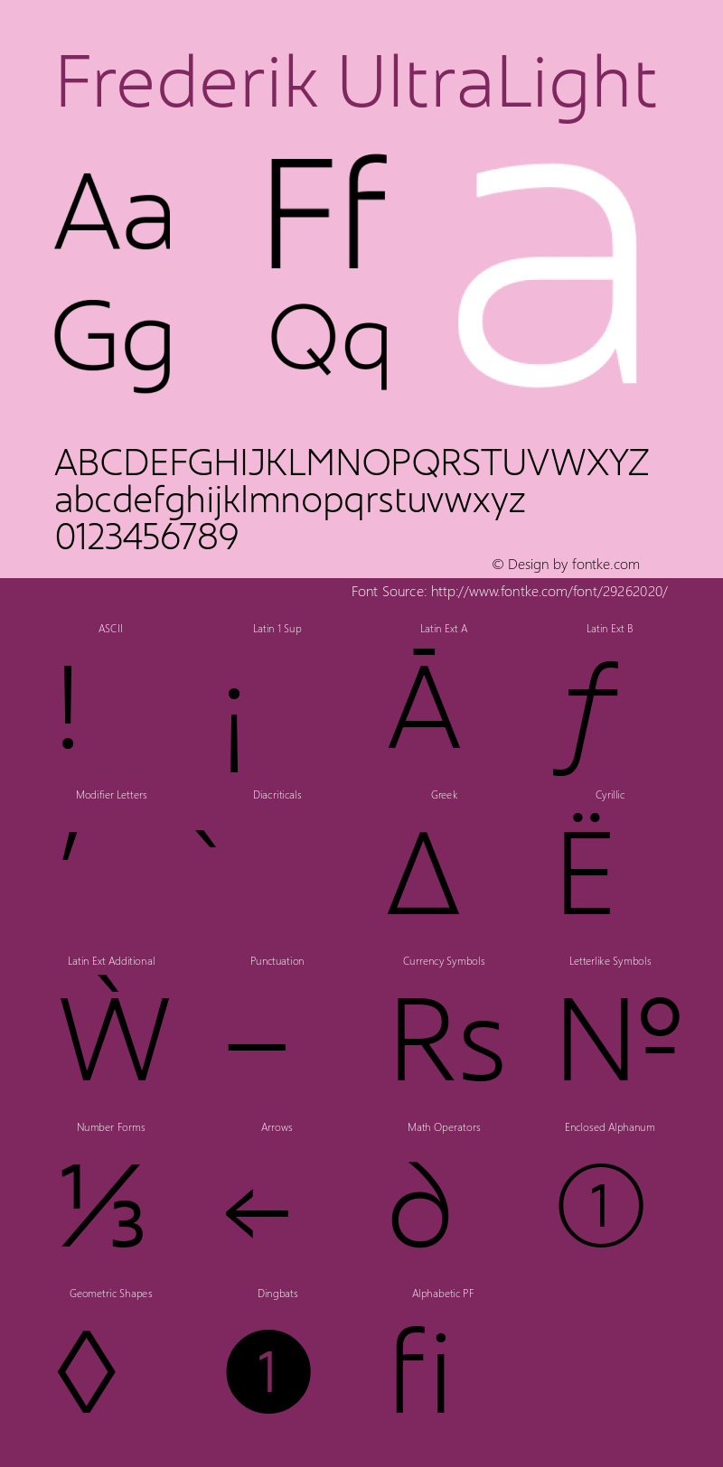 Frederik UltraLight Version 001.000 February 2019;YWFTv17 Font Sample