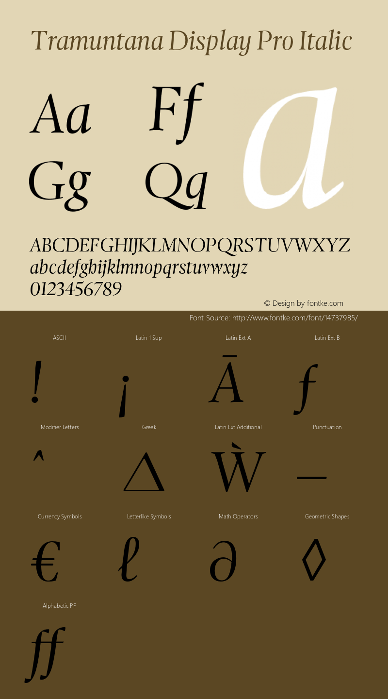 Tramuntana Display Pro Italic Version 2.000 Font Sample