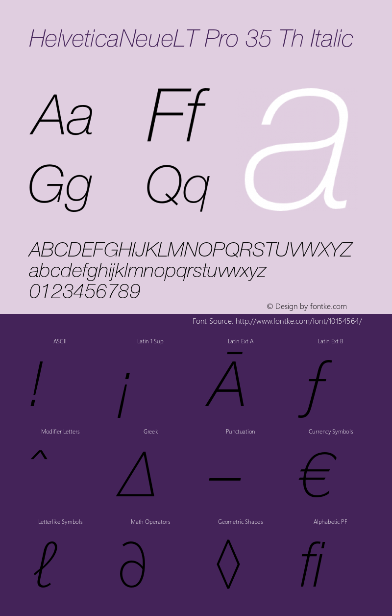 HelveticaNeueLT Pro 35 Th Italic Version 1.000;PS 001.000;hotconv 1.0.38 Font Sample