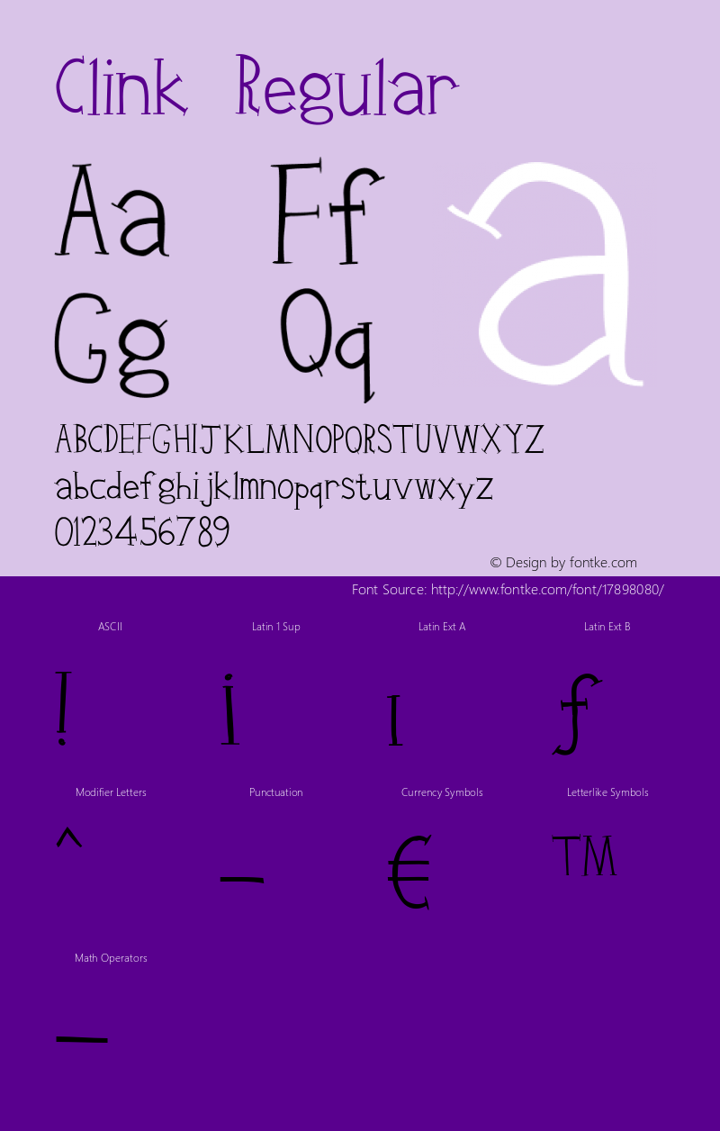 Clink Regular Version 1.000 2008 initial release Font Sample