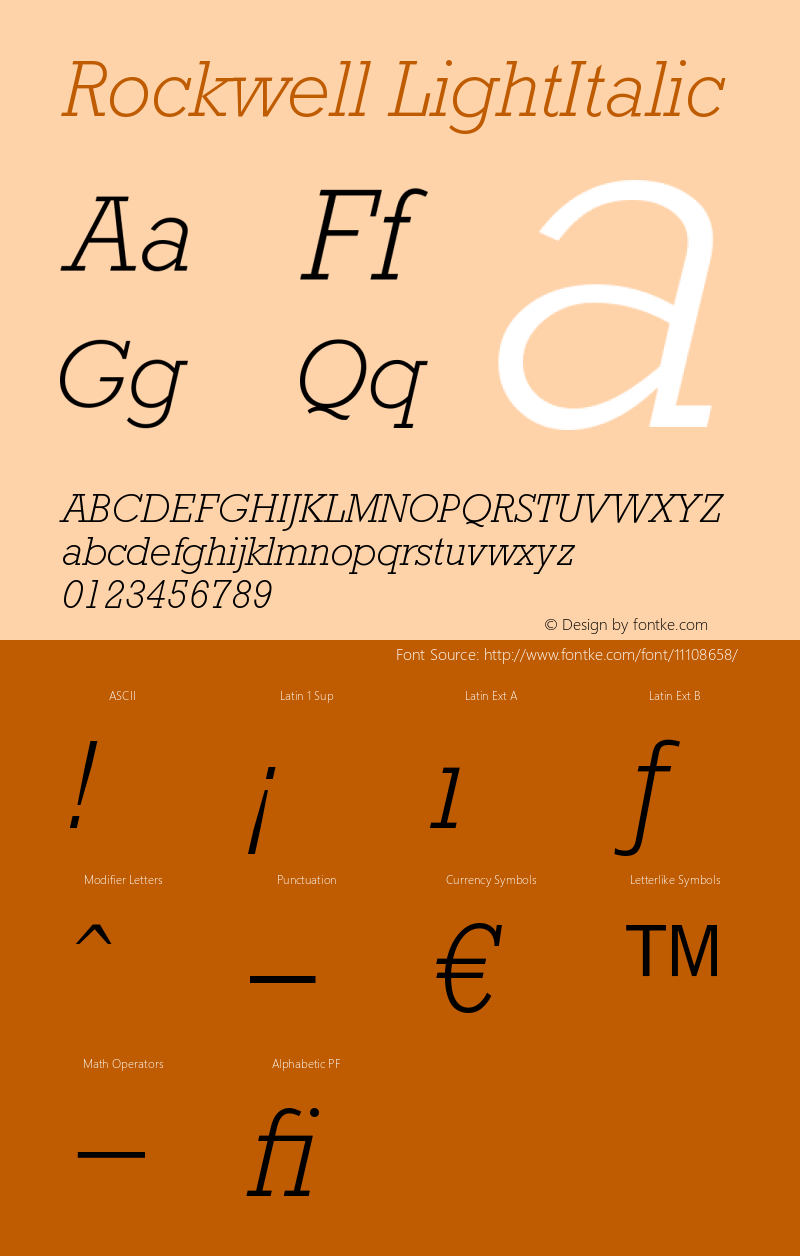 Rockwell LightItalic Version 001.000 Font Sample