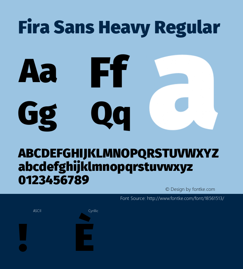 Fira Sans Heavy Regular Version 4.203;PS 004.203;hotconv 1.0.88;makeotf.lib2.5.64775; ttfautohint (v1.4.1) Font Sample