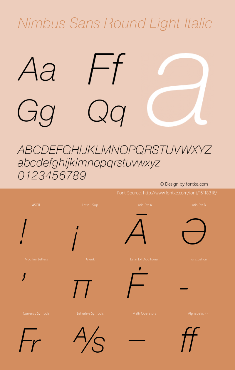 Nimbus Sans Round Light Italic Version 1.000;PS 1.00;hotconv 1.0.57;makeotf.lib2.0.21895 Font Sample