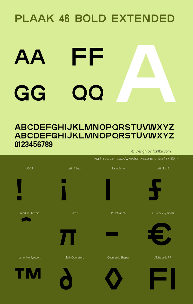 Plaak-46BoldExtended Version 1.0 Font Sample