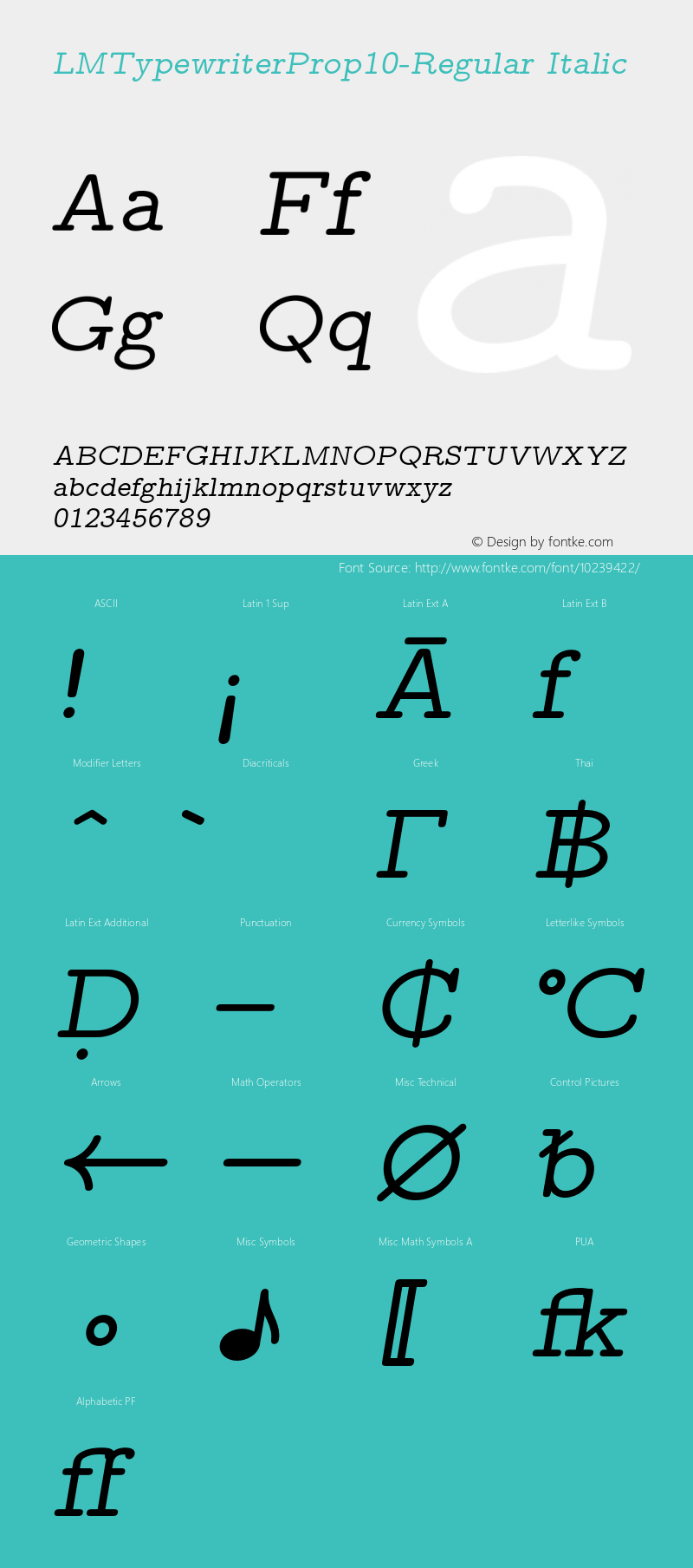 LMTypewriterProp10-Regular Italic Version 1.010;PS 1.010;hotconv 1.0.49;makeotf.lib2.0.14853 Font Sample