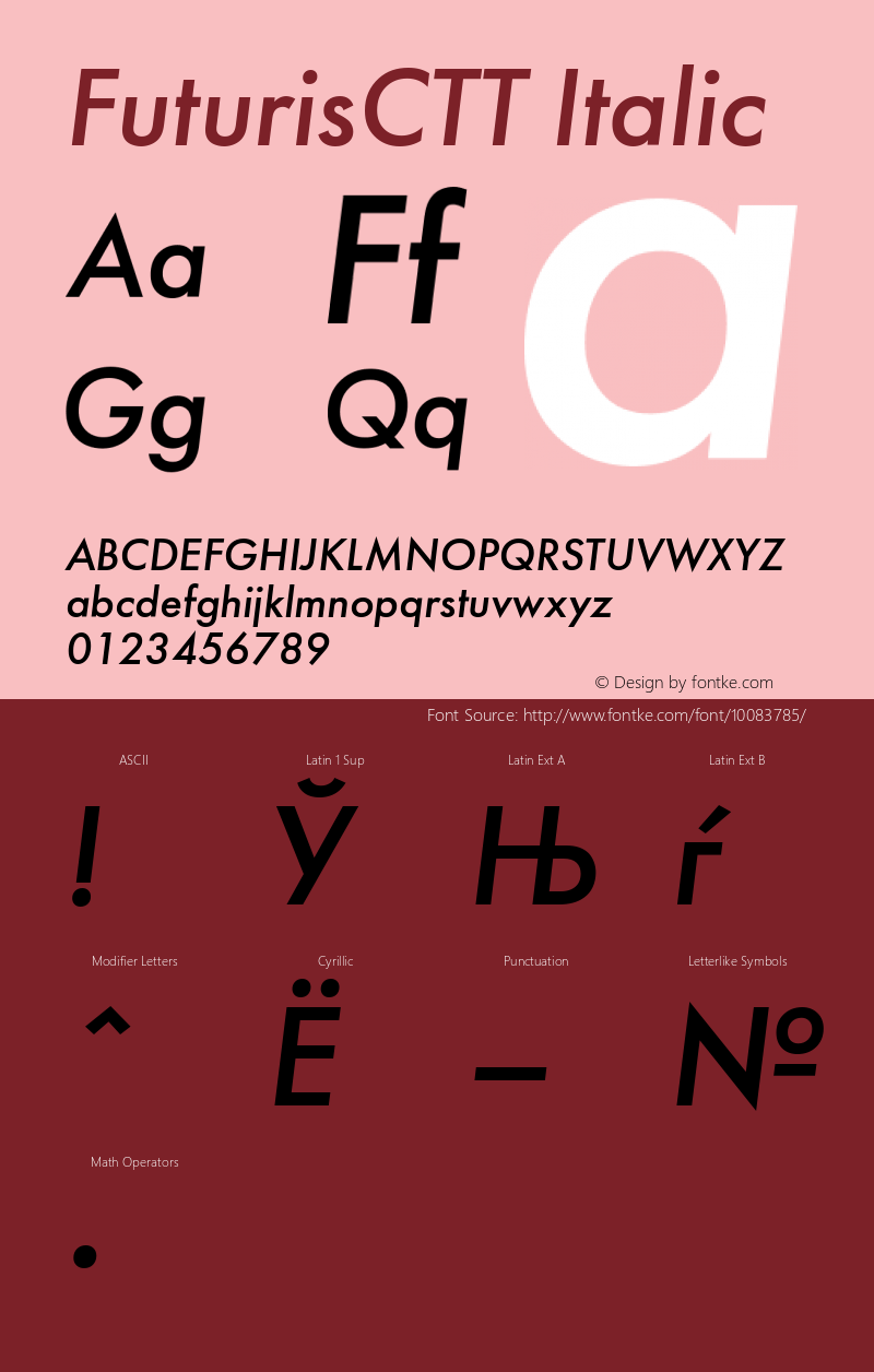 FuturisCTT Italic TrueType Maker version 3.00.00 Font Sample