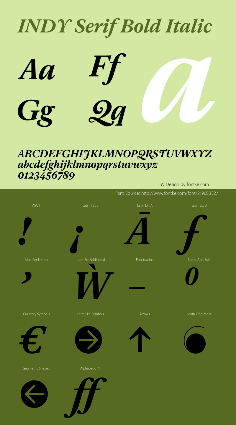 INDYSerifBold-Italic Version 1.002 Font Sample