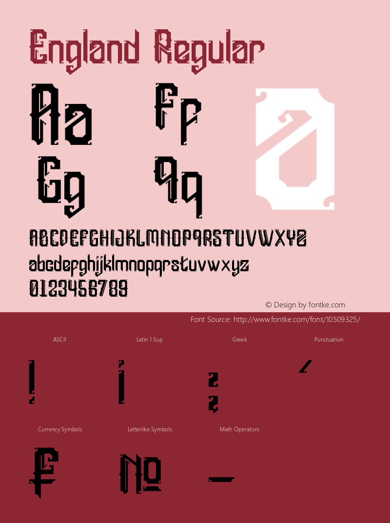 England Regular Version 1.00 August 20, 2013, initial release Font Sample