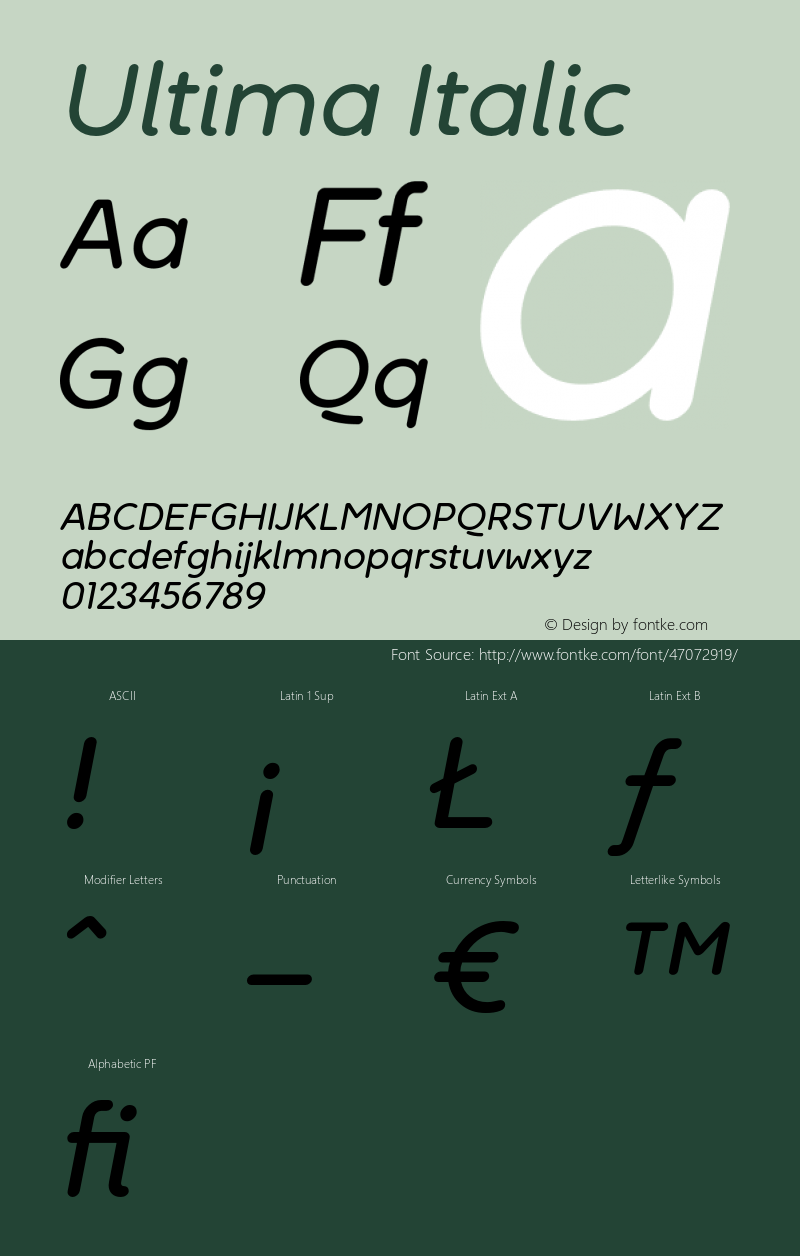 Ultima-Italic Version 1.000; ttfautohint (v1.6) Font Sample