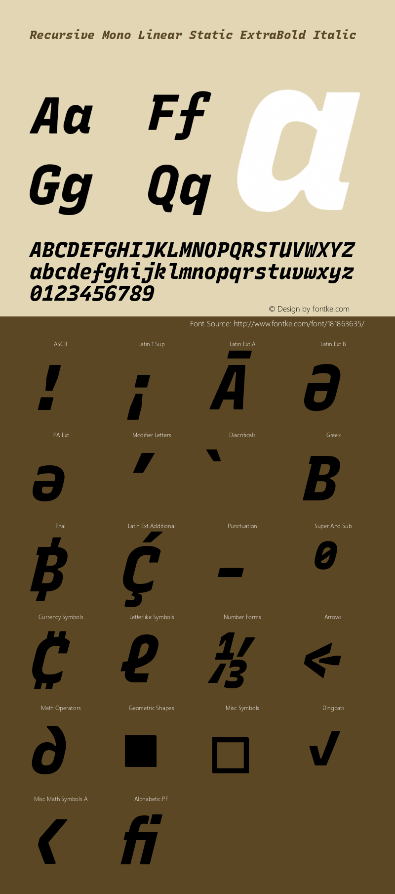 Recursive Mn Lnr St XBd Italic Version 1.082;hotconv 1.0.112;makeotfexe 2.5.65598图片样张