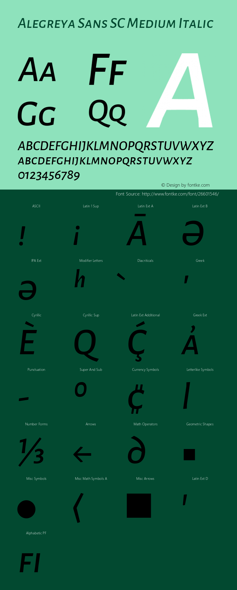 Alegreya Sans SC Medium Italic Version 2.007; ttfautohint (v1.6) Font Sample