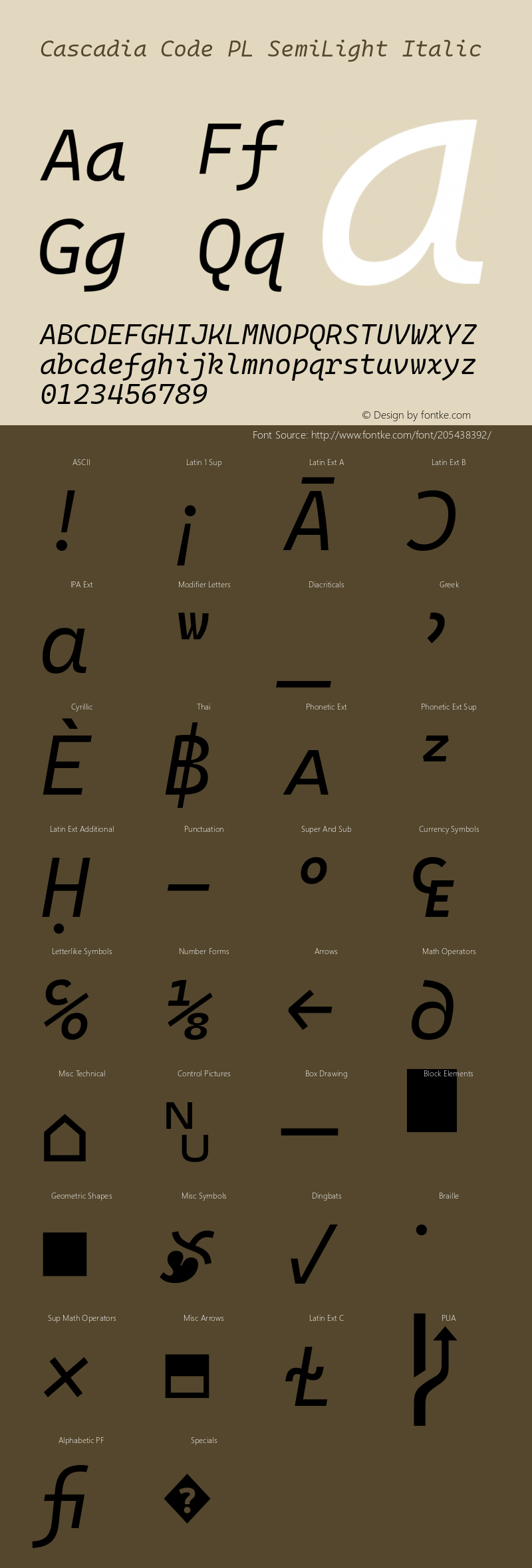 Cascadia Code PL SemiLight Italic Version 2111.001图片样张