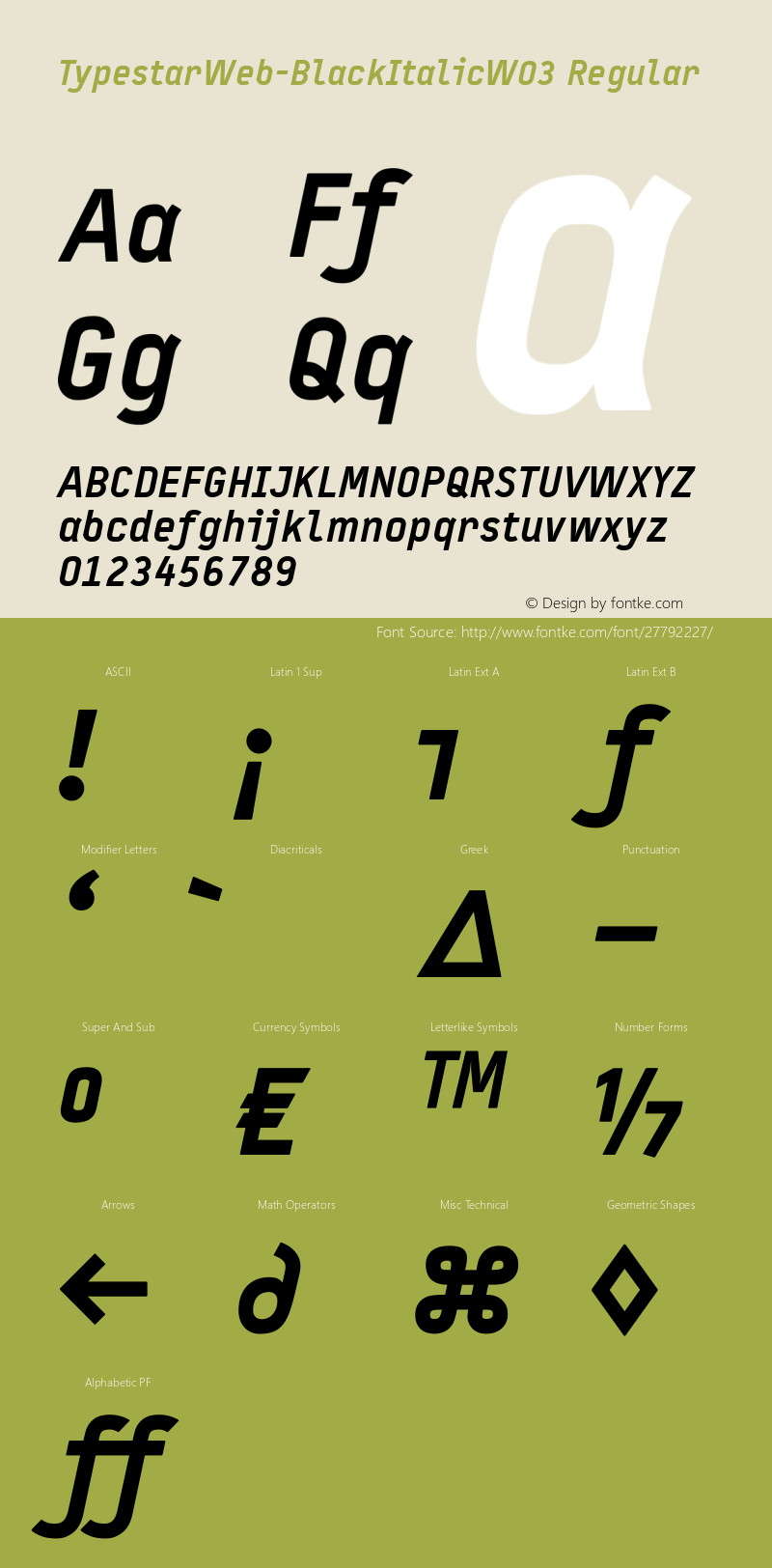 TypestarWeb-BlackItalic W03 Rg Version 7.504 Font Sample