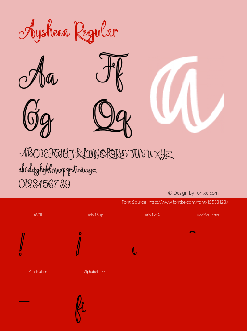 Aysheea Regular Version 1.000 2015 initial release Font Sample