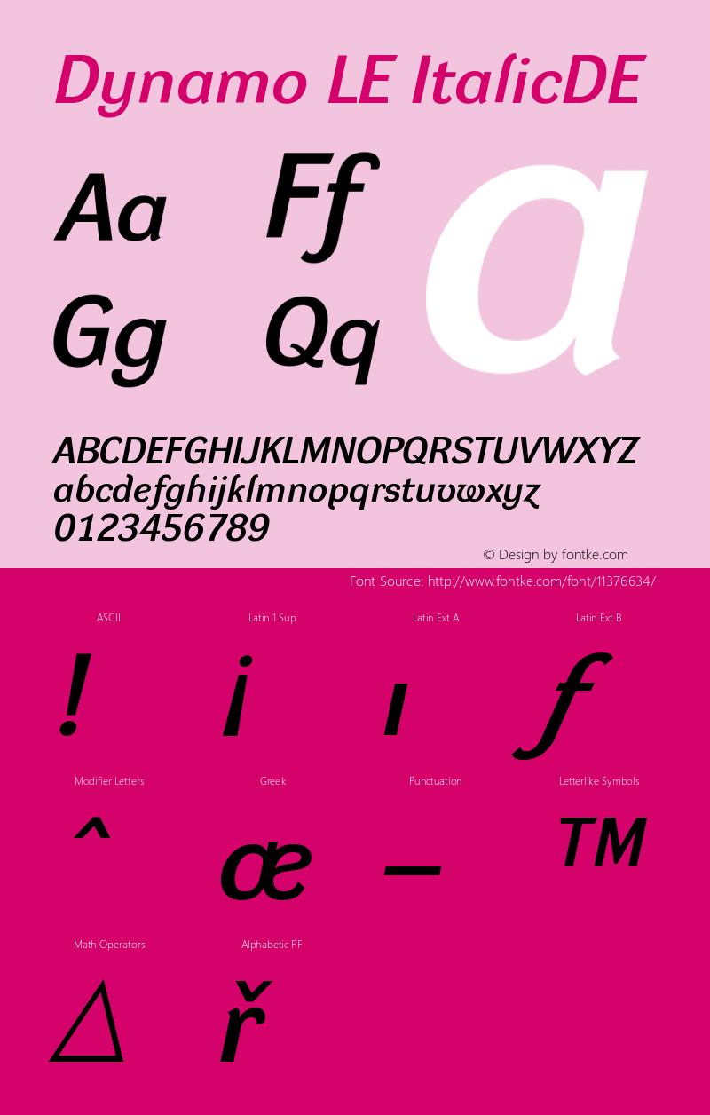 Dynamo LE ItalicDE Version 001.000 Font Sample