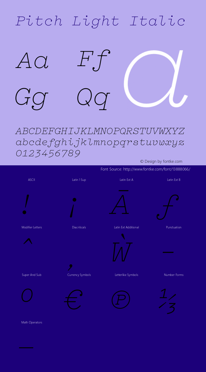 Pitch Light Italic Version 1.001;KLIM;hotconv 1.0.57;makeotf.lib2.0.21895 Font Sample