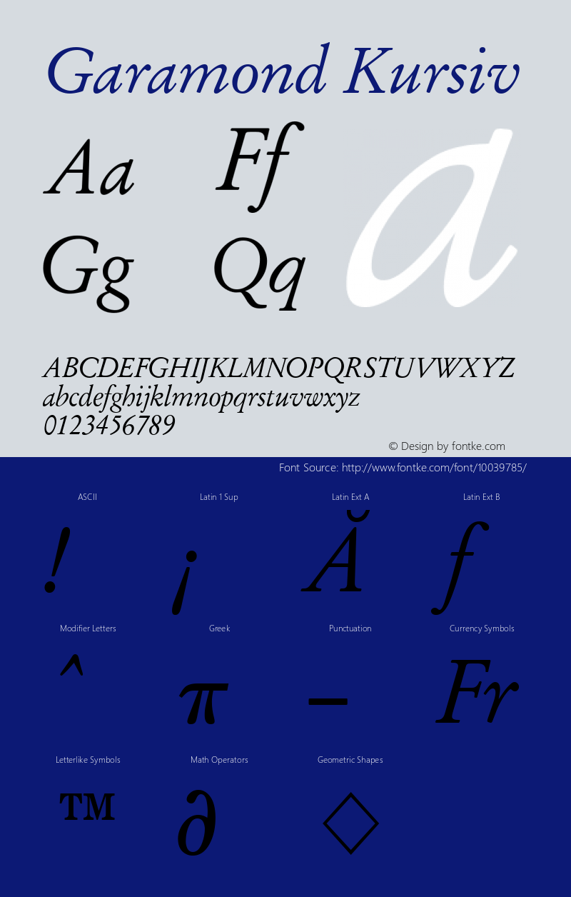 Garamond Kursiv Version 1.0 Font Sample