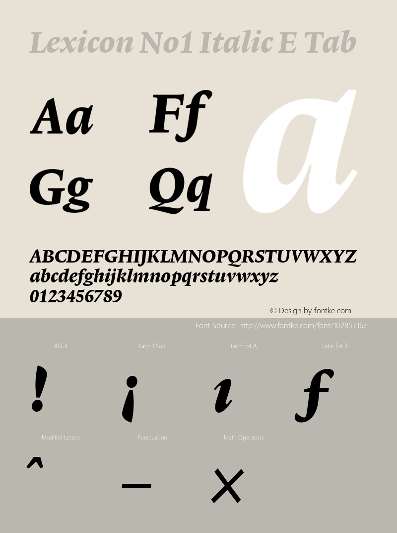 Lexicon No1 Italic E Tab 001.000 Font Sample