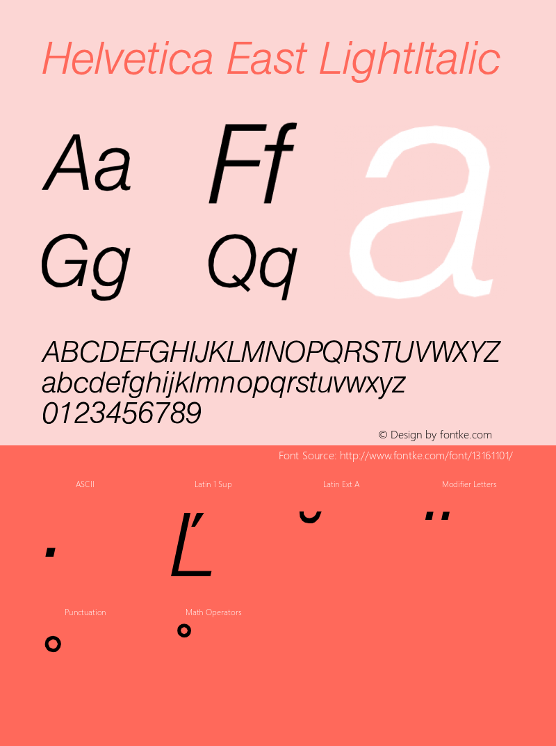 Helvetica East LightItalic Version 001.000 Font Sample