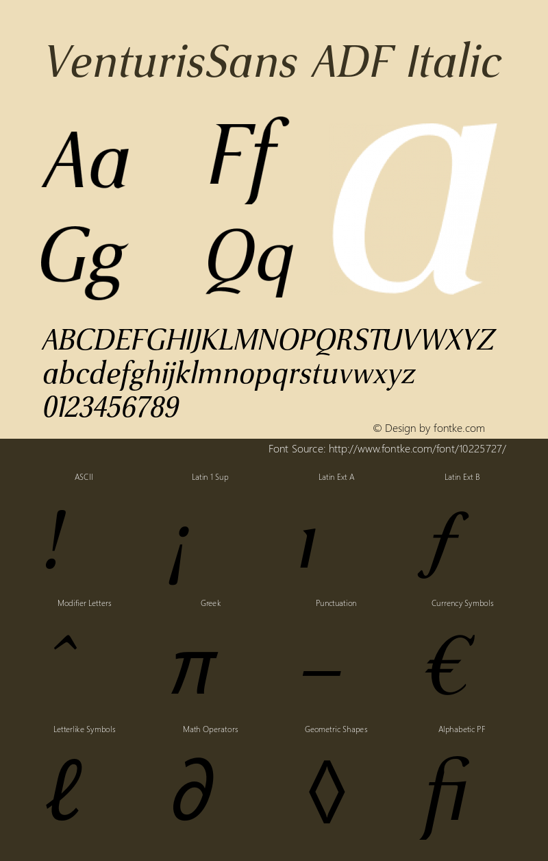 VenturisSans ADF Italic Version 1.001;PS 1.003;Core 1.0.38;makeotf.lib1.6.5960 Font Sample