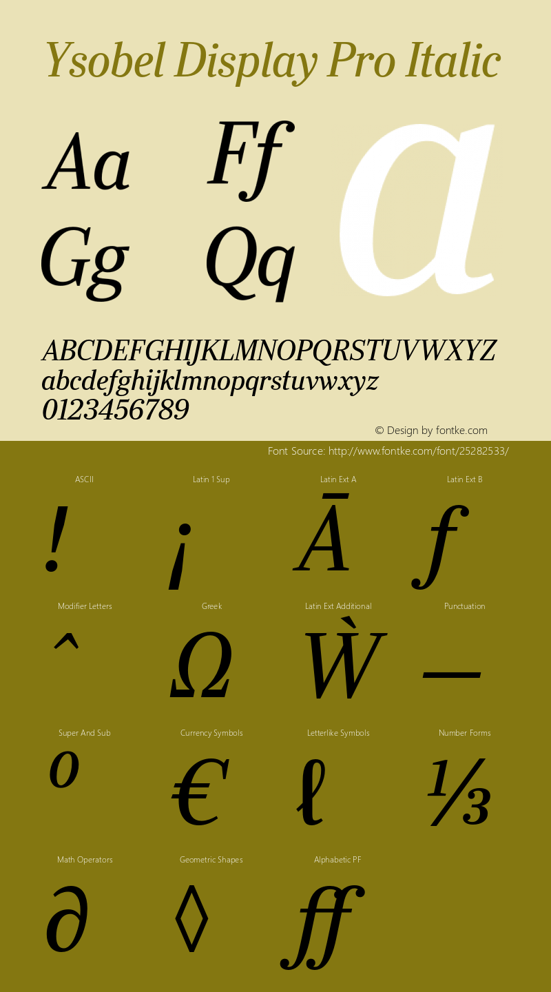 YsobelDisplayPro-Italic Version 1.000 Font Sample