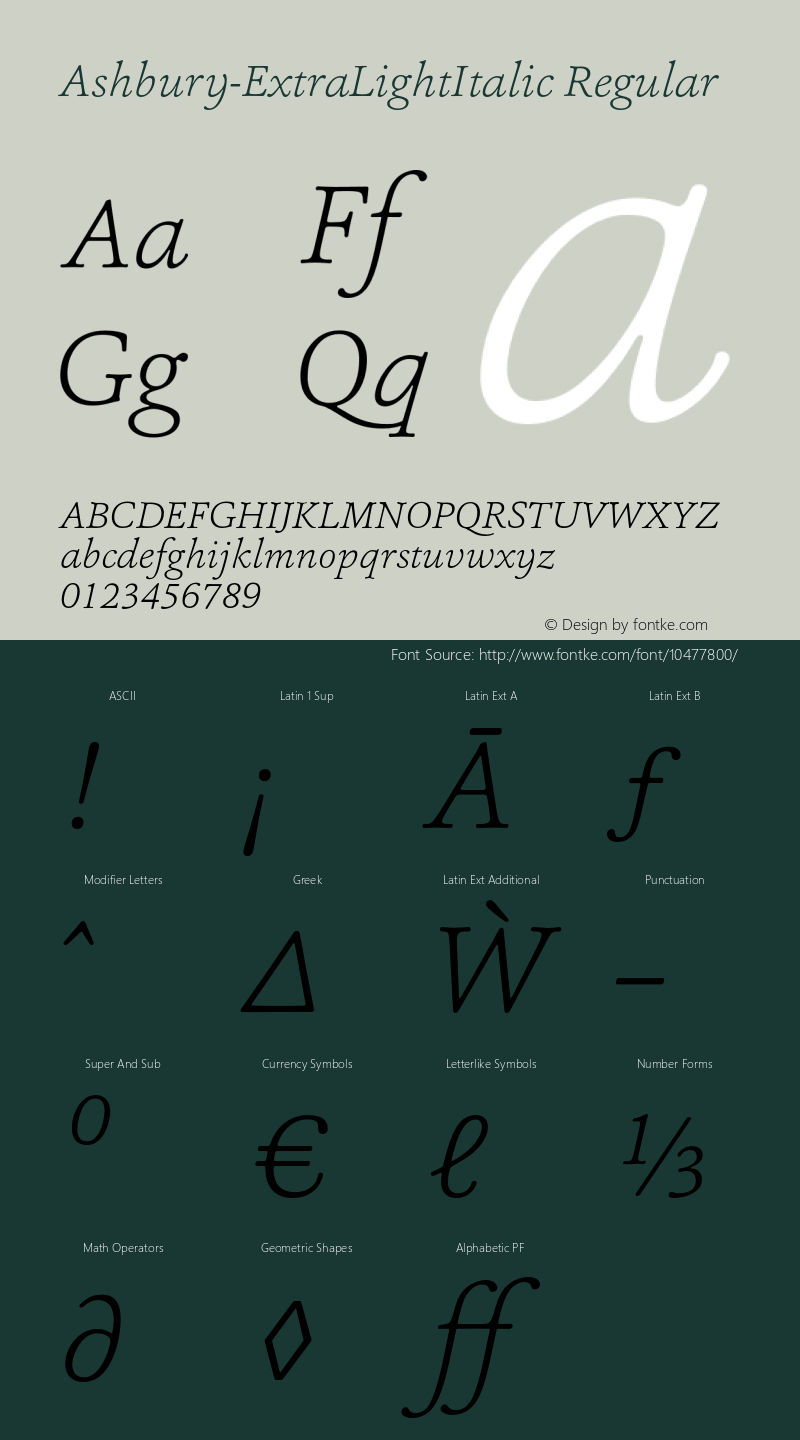 Ashbury-ExtraLightItalic Regular Version 0.00 Font Sample