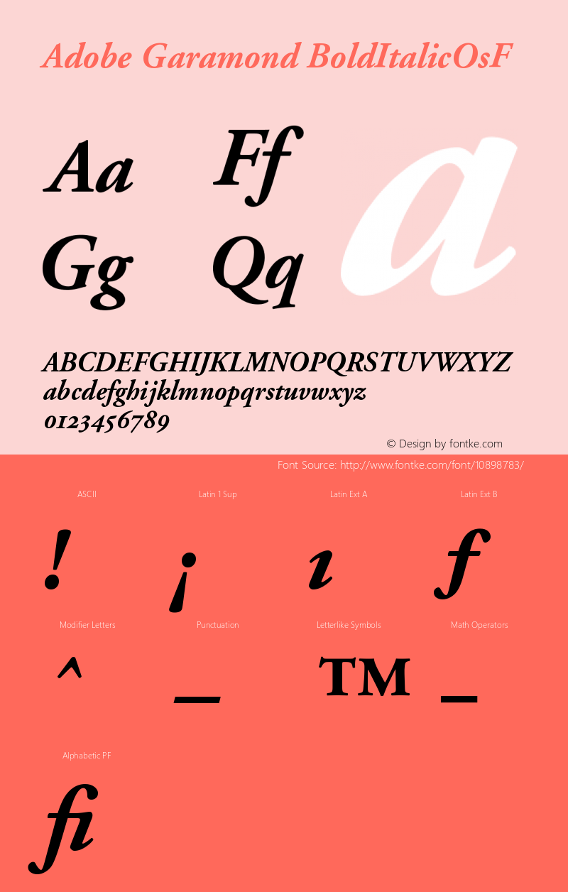 Adobe Garamond BoldItalicOsF Version 001.002 Font Sample