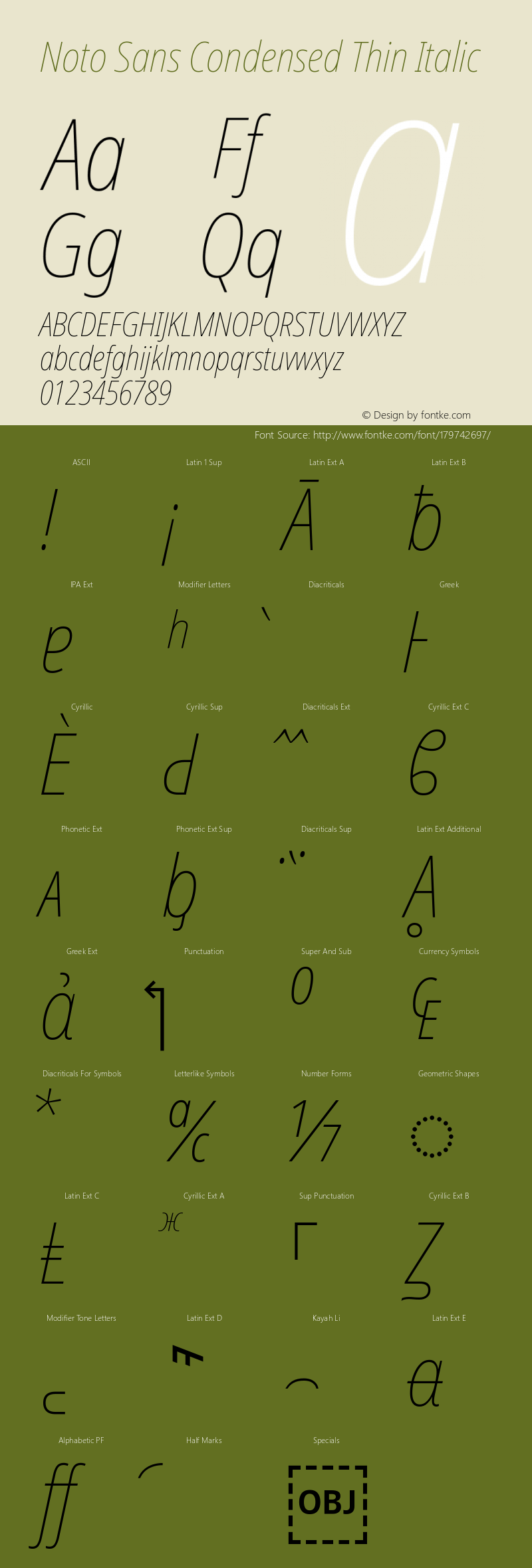 Noto Sans Condensed Thin Italic Version 2.005图片样张