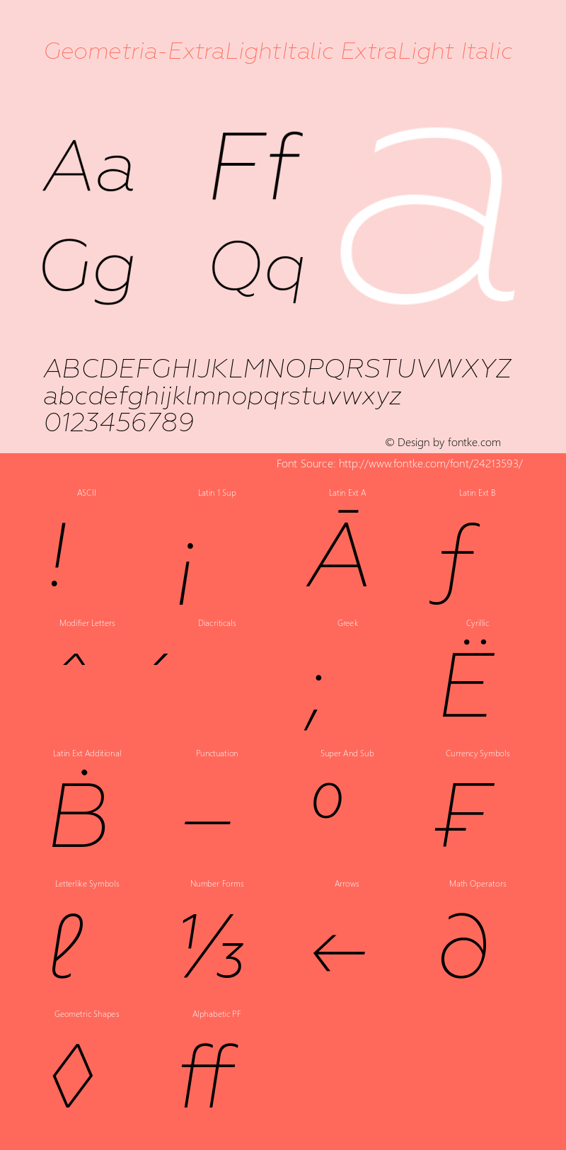 Geometria-ExtraLightItalic Version 1.000 Font Sample