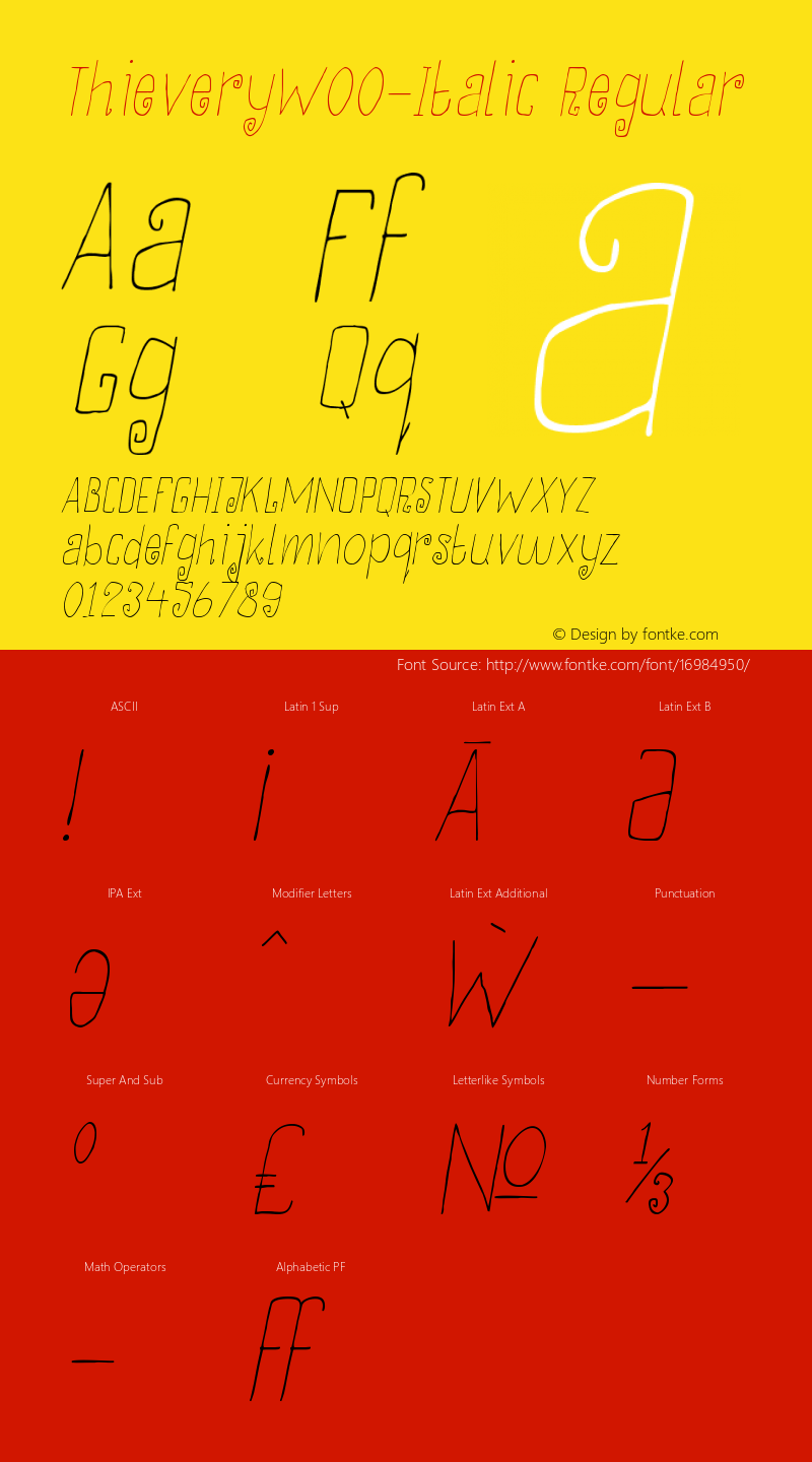 ThieveryW00-Italic Regular Version 1.00 Font Sample