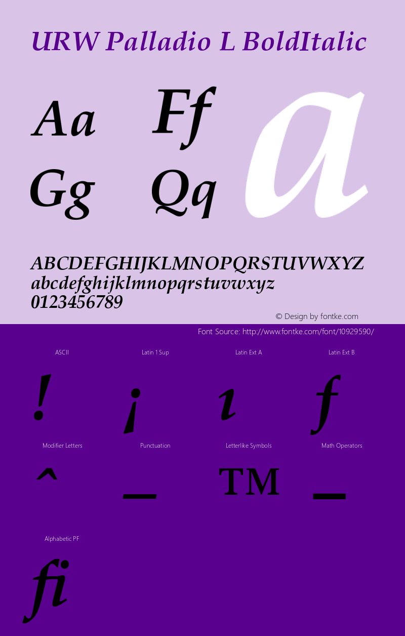 URW Palladio L BoldItalic Version 001.005 Font Sample