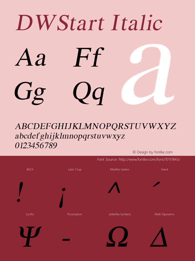 DWStart Italic 10/26/2002 Font Sample