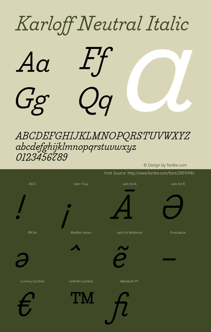 Karloff Neutral Italic Version 1.0 Font Sample