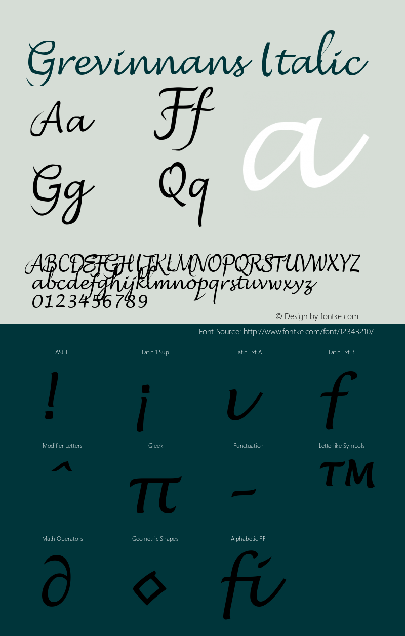 Grevinnans Italic Version 001.000 Font Sample