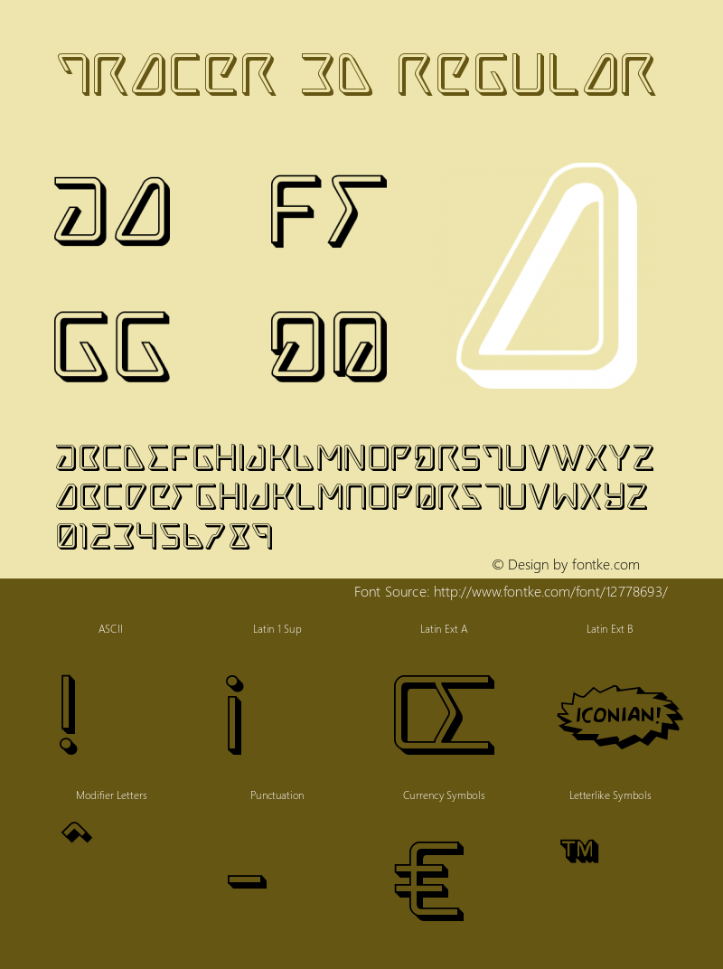 Tracer 3D Regular Version 3.0; 2015 Font Sample