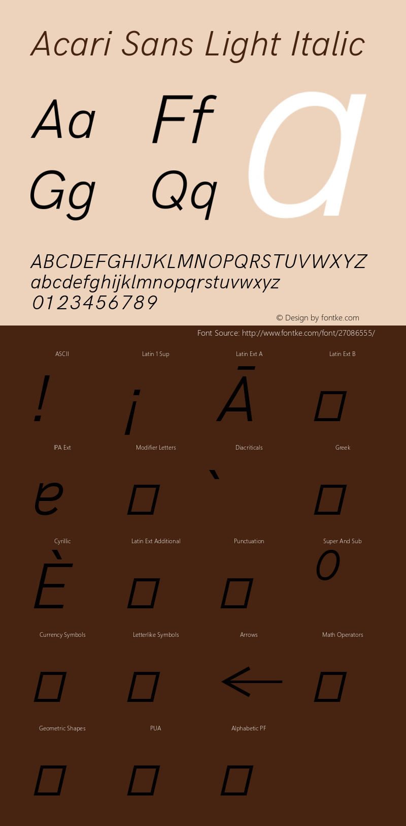 Acari Sans Light Italic Version 1.045; ttfautohint (v1.6) Font Sample