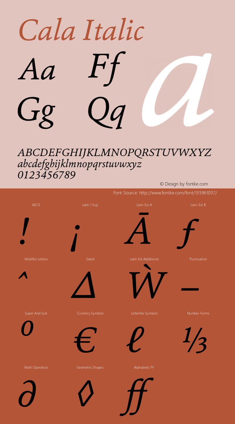Cala-Italic Version 1.001 Font Sample