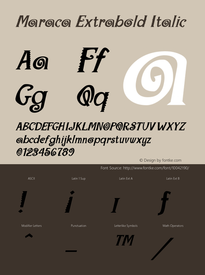 Maraca Extrabold Italic The IMSI MasterFonts Collection, tm 1995, 1996 IMSI (International Microcomputer Software Inc.) Font Sample