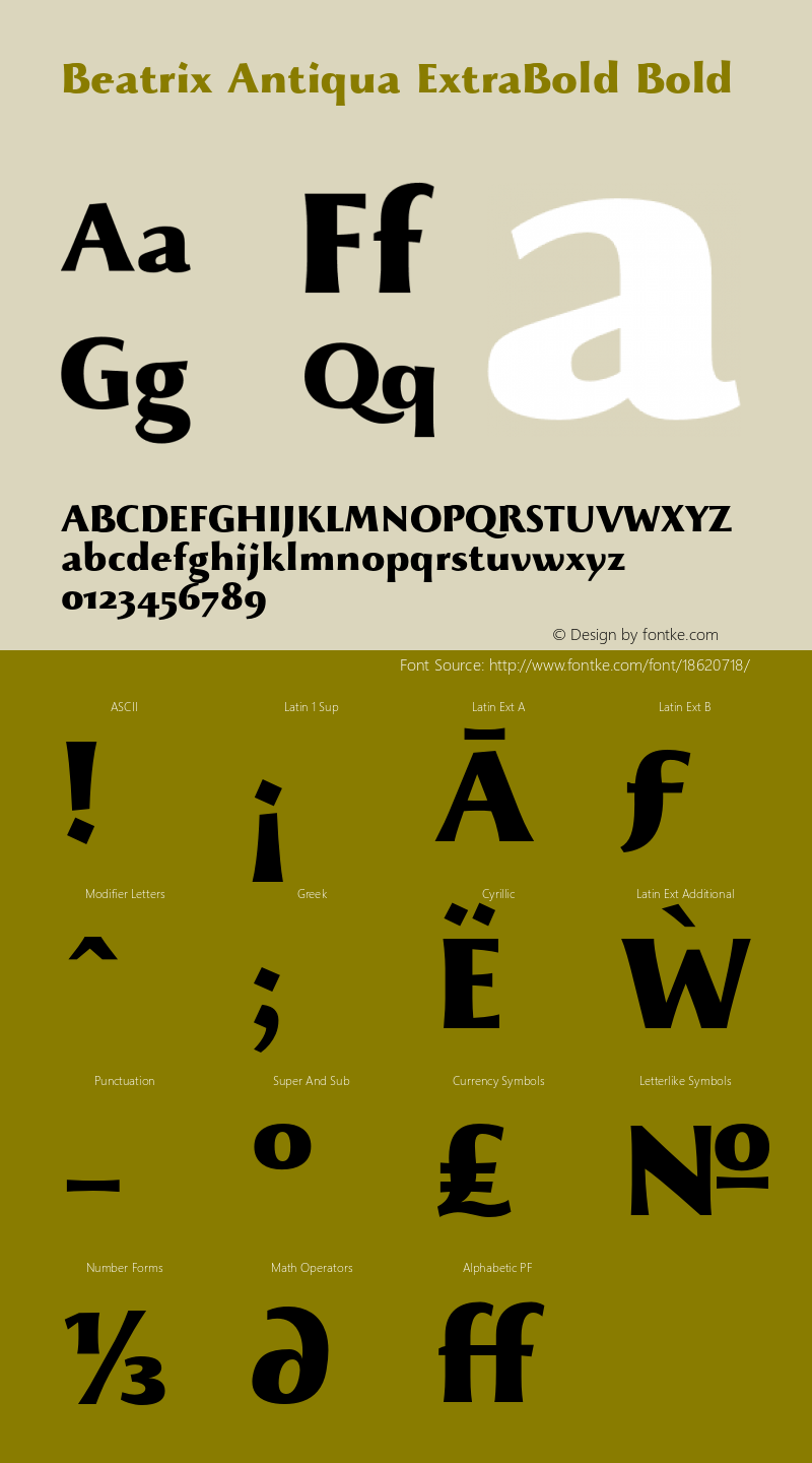 Beatrix Antiqua ExtraBold Bold Version 1.008 Font Sample