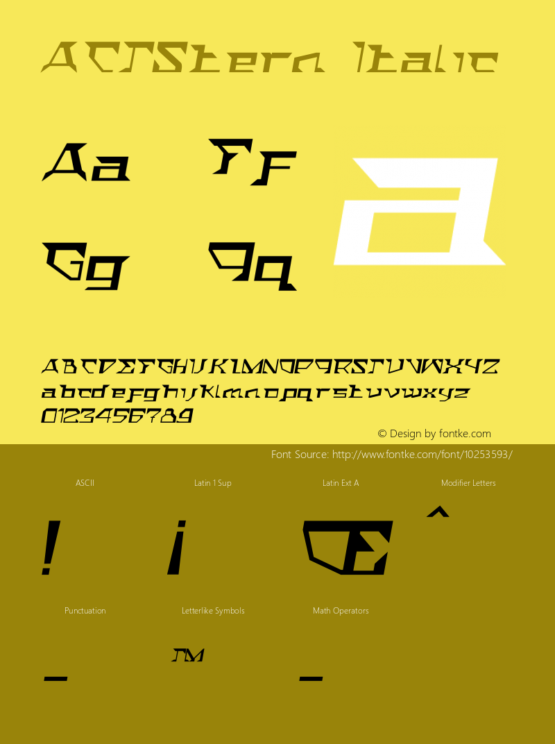 ACTStern Italic Macromedia Fontographer 4.1 11/12/2002 Font Sample