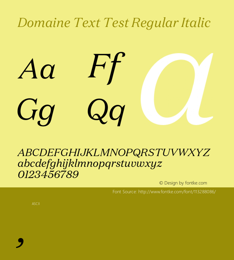 DomaineText-RegularItalicTest Version 1.004;PS 1.1;hotconv 16.6.54;makeotf.lib2.5.65590;0 Font Sample