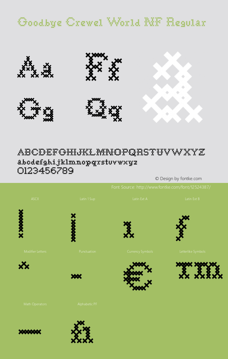 Goodbye Crewel World NF Regular Version 1.000 2005 initial release Font Sample