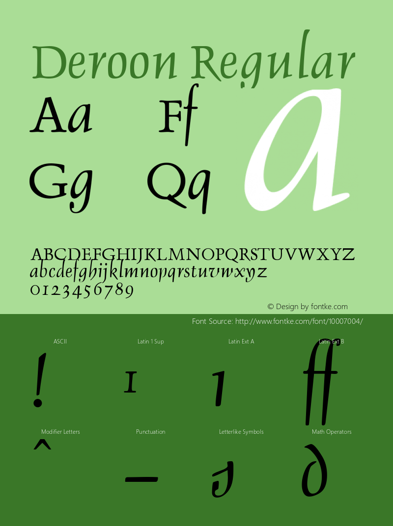Deroon Regular Altsys Fontographer 4.0.3 2/6/94 Font Sample