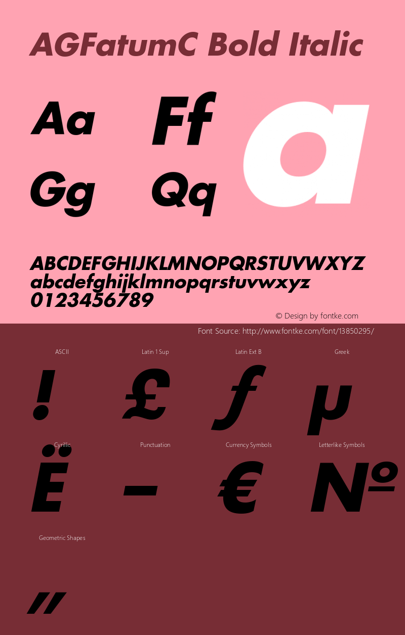 AGFatumC Bold Italic OTF 1.0;PS 001.000;Core 116;AOCW 1.0 161 Font Sample